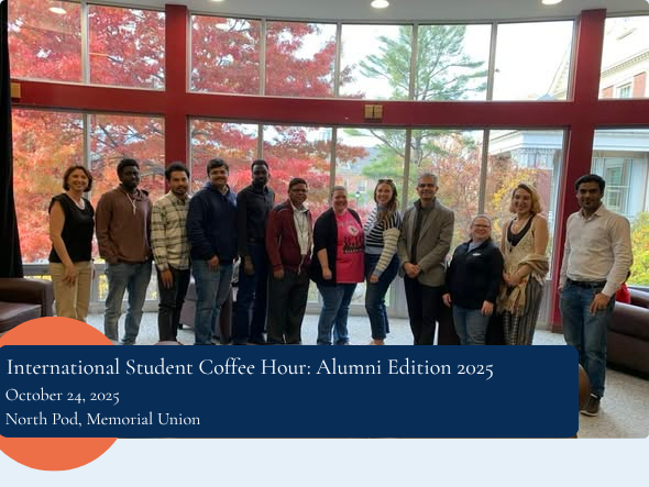 Group photo of international alumni at coffee hour