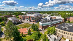 An aerial photo of UMaine's campus featuring some engineering buildings