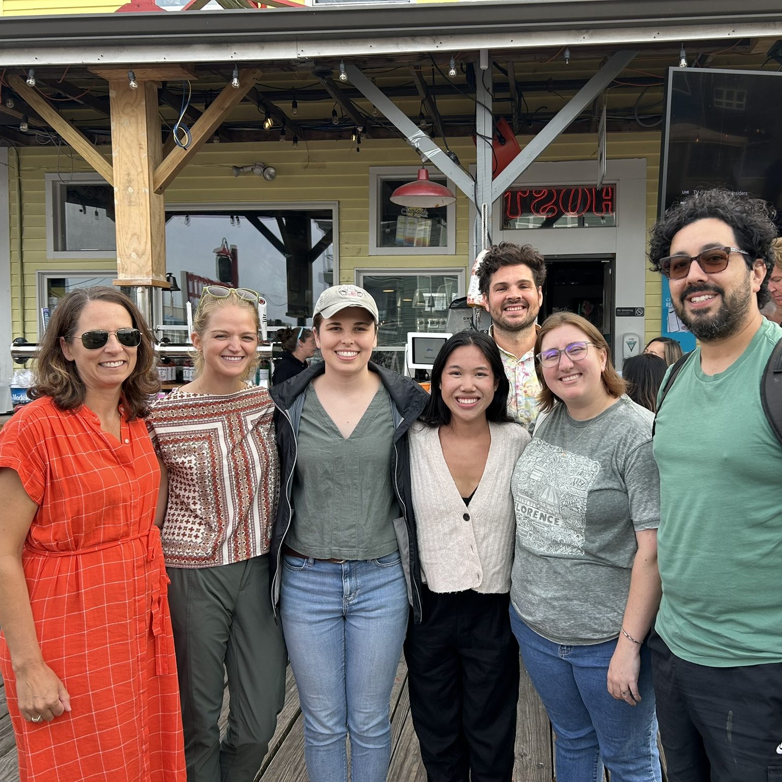 Karr Lab standing outside the Porthole celebrating Kailee Berge's successful Thesis defense
