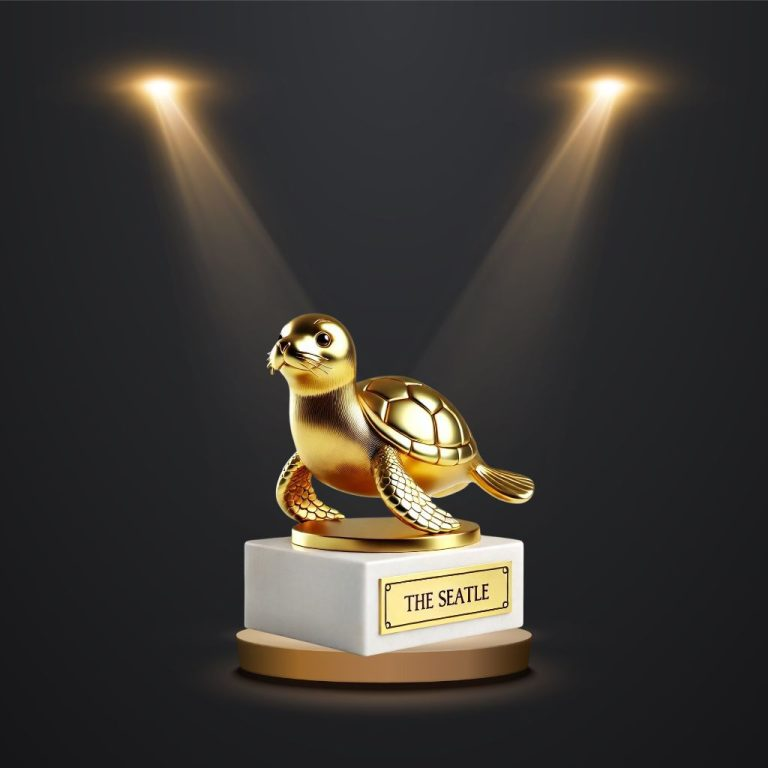 Digital graphic of an award with an animal on top