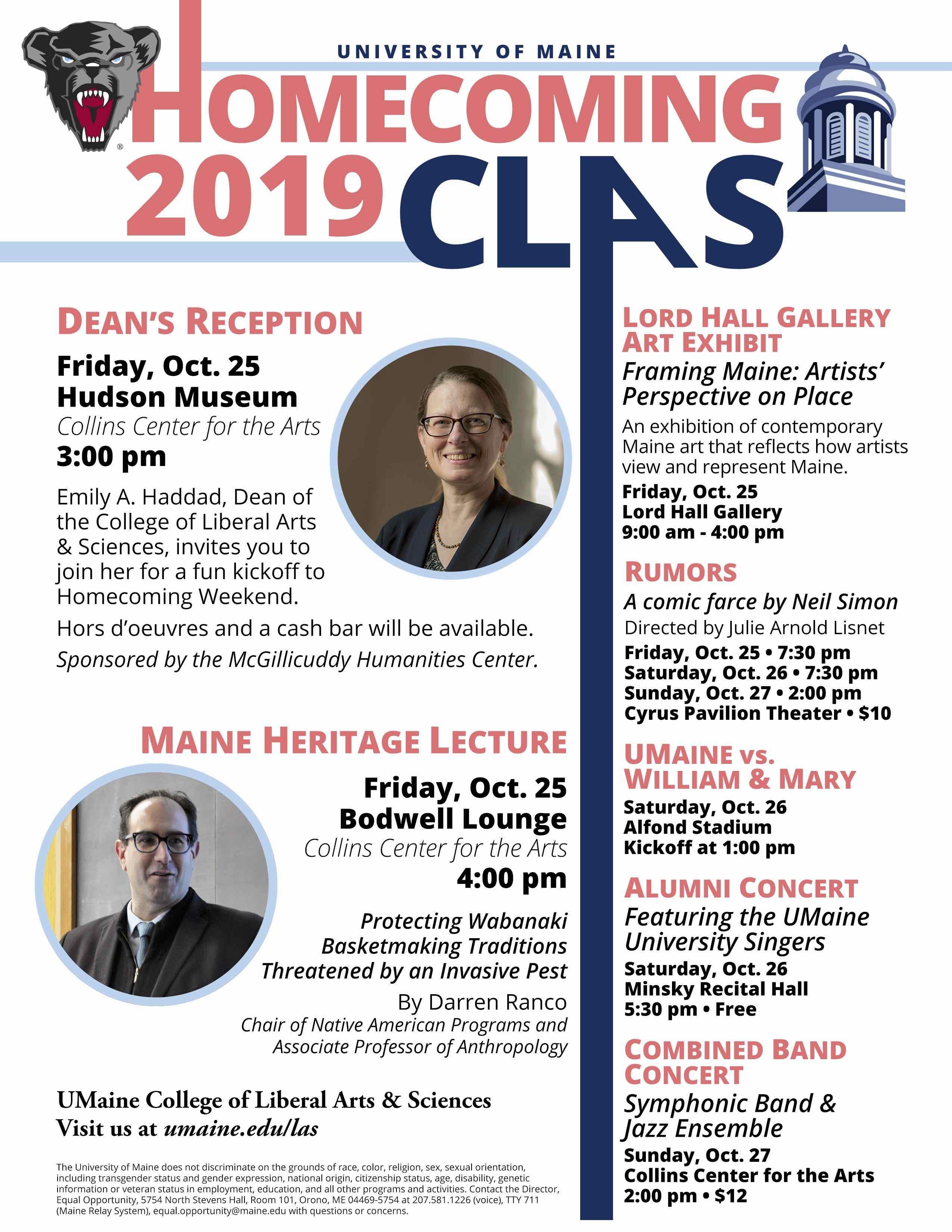 A flier detailing the CLAS 2019 Homecoming events
