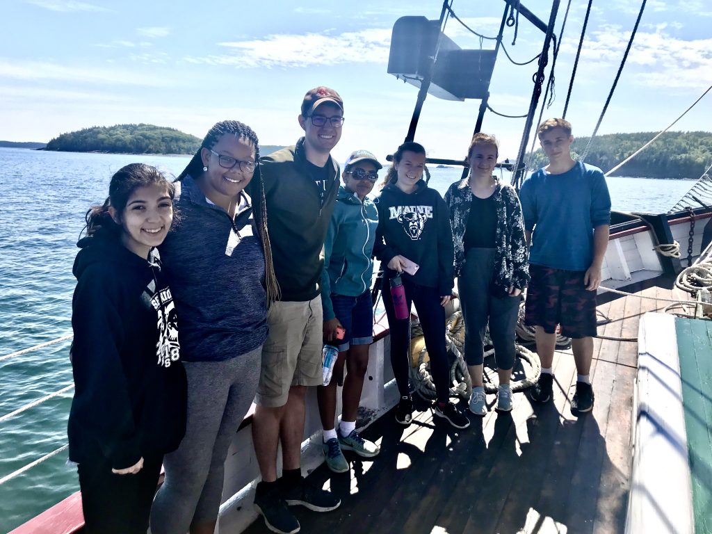 Leadership students on a Maine fishing vessel