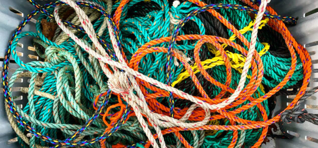 random pieces of float rope in a lobster crate