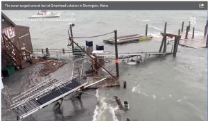 Greenhead Lobster wharf devastation after the January storms along the coast of Maine