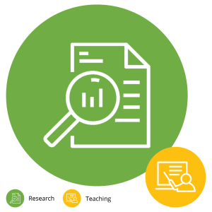 A bubble graph demonstrating a 75% research and 25% teaching appointment split.