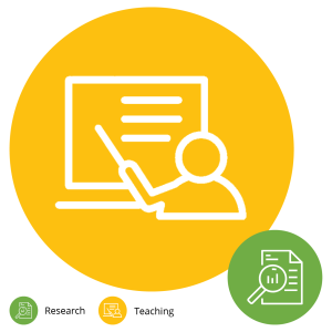 A bubble graph showing a 25% research and 75% teaching appointment split.