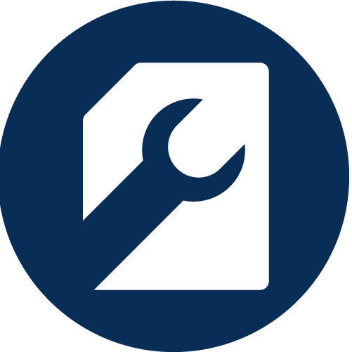 Icon with wrench over paper