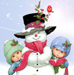 Drawing of snowman and two children in the snow