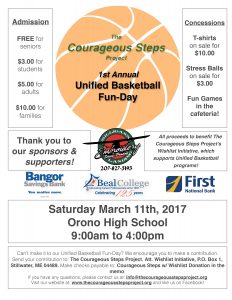 Information flyer for Courageous Steps fundraiser BasketBall fun day