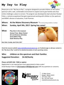 Info flyer for Maine Discovery Museum My Day to Play