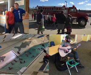 photo collage; ymca event with swimmers, firetruck, guitarist, staff