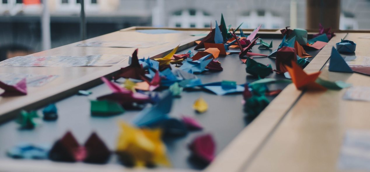 colorful paper cranes origami