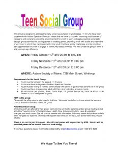 Info flyer fo Teen Social Group at ASM