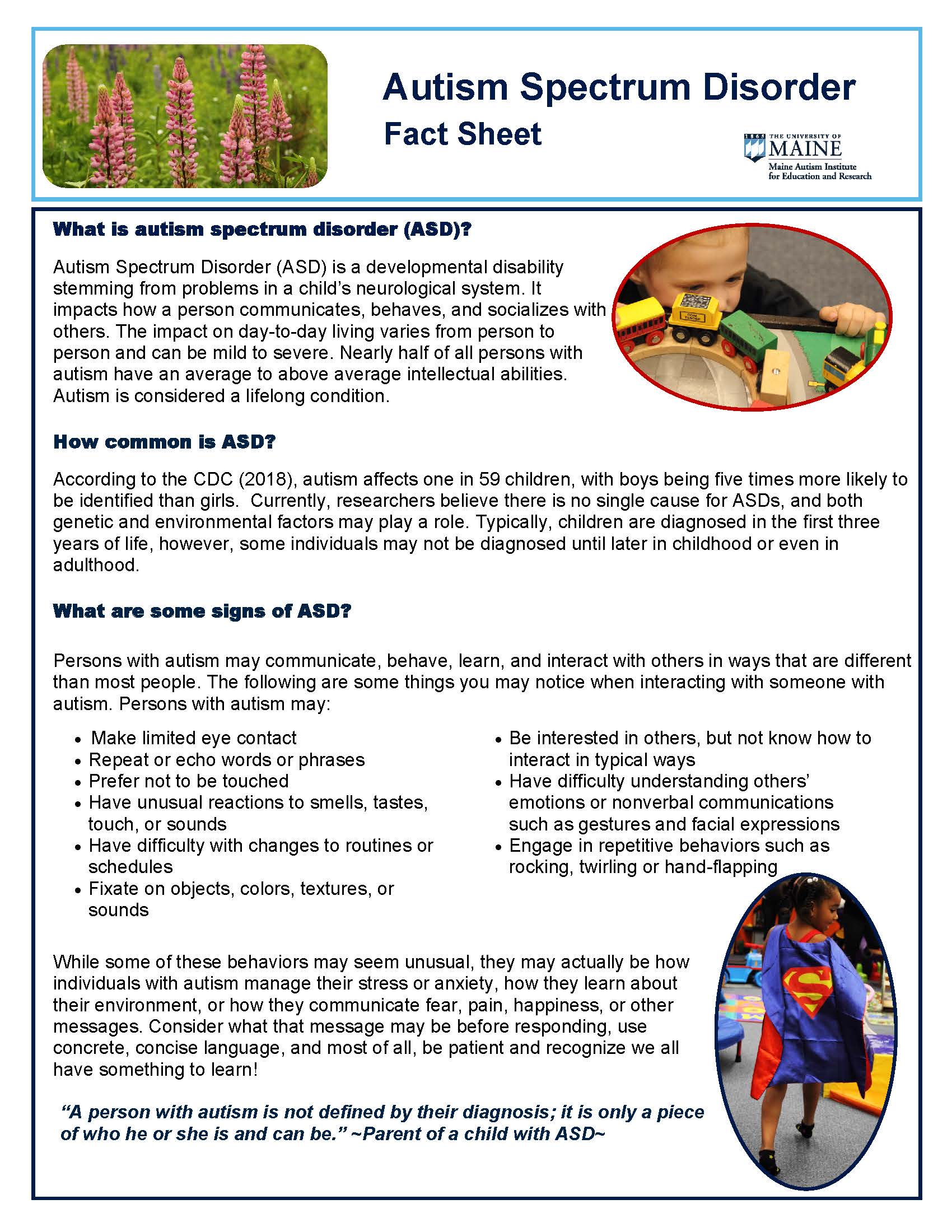 New Autism Fact Sheet Available From MAIER Maine Access To Inclusive 