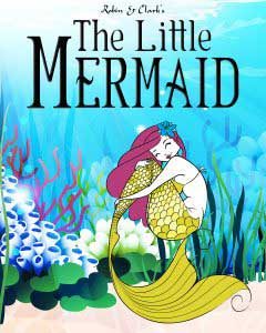 The Little Mermaid text with drawing of a mermaid in the ocean