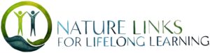 Logo two stick figures jumping for joy above mountains; reads "Nature Links For Lifelong Learning"