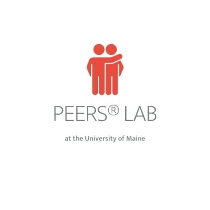 Logo for PEERs Lab at UM: sillouette of two people one with arm over shoulder of the other