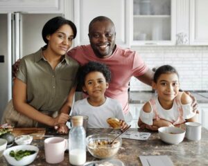 African American family eating together