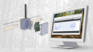 Model of dendrometer with computer showing web interface