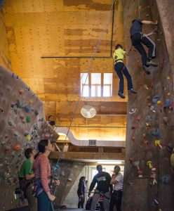 Students on climbing wall