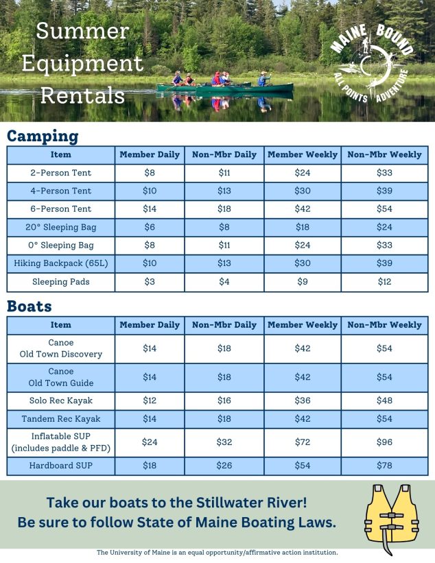 Camping and Boat Rental Price List