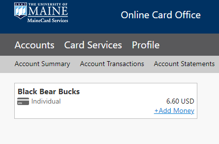 Screenshot of UMaine online card office. Explained in left paragraph. 