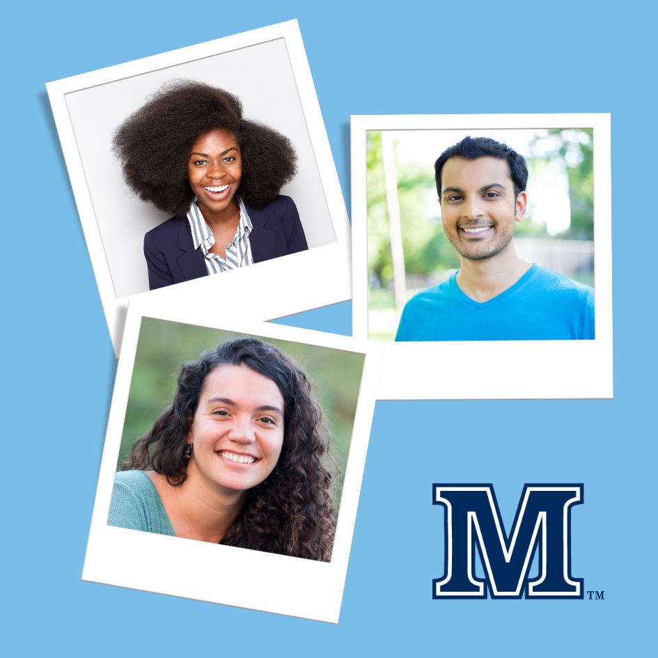 3 polaroids of student mainecard headshots light background