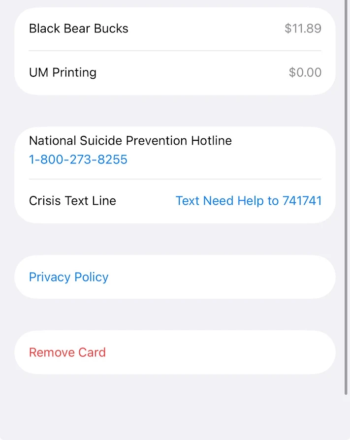 Remove card button within Apple wallet.