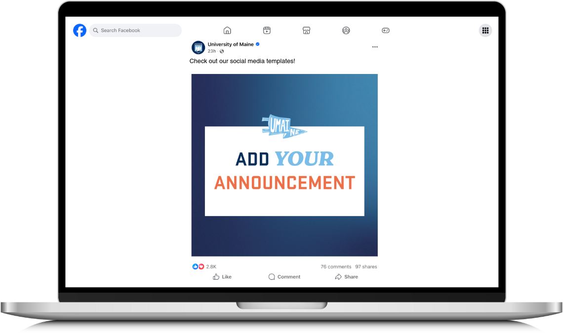 A Facebook template mocked up on a computer