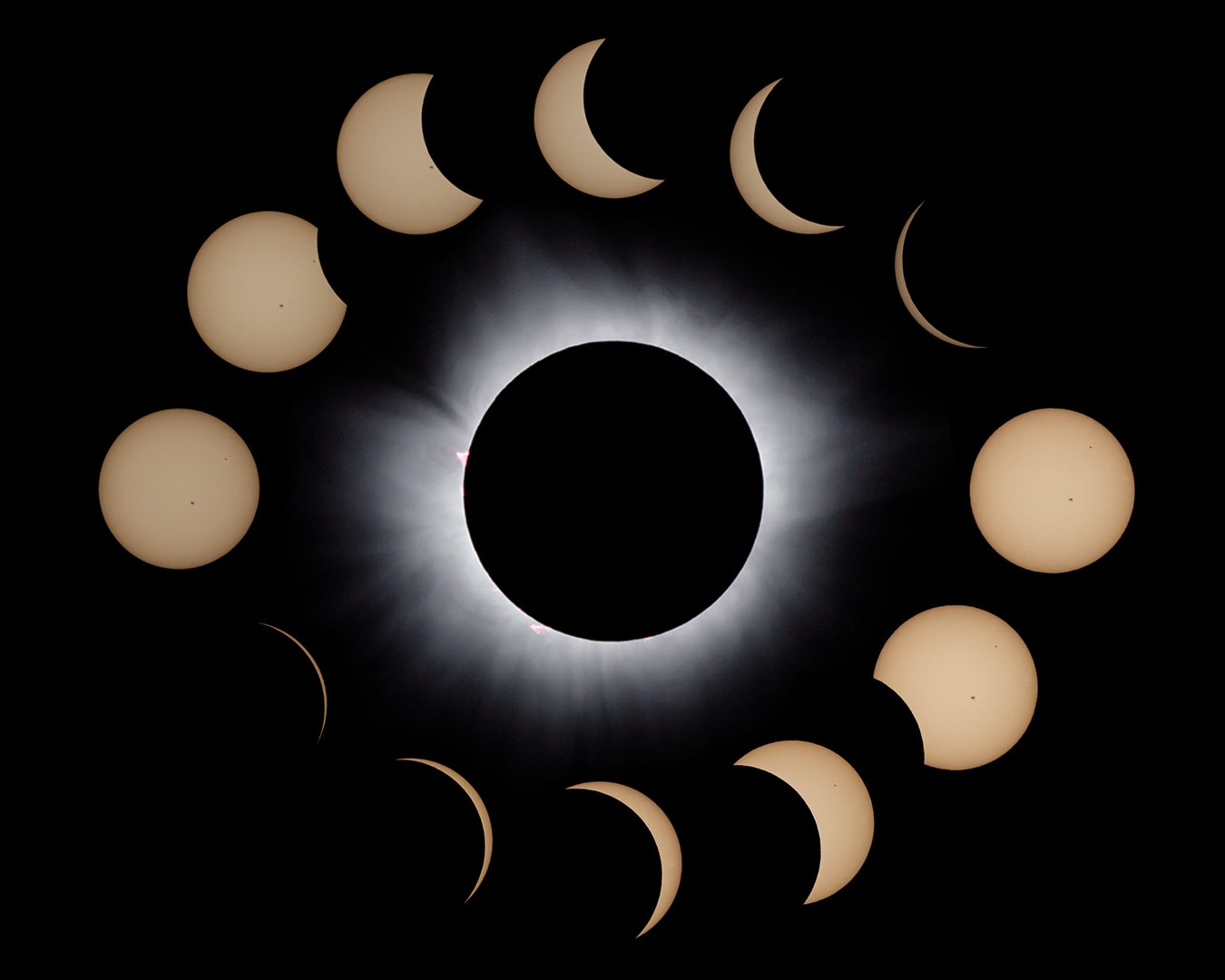 A composite photo of images of an eclipse