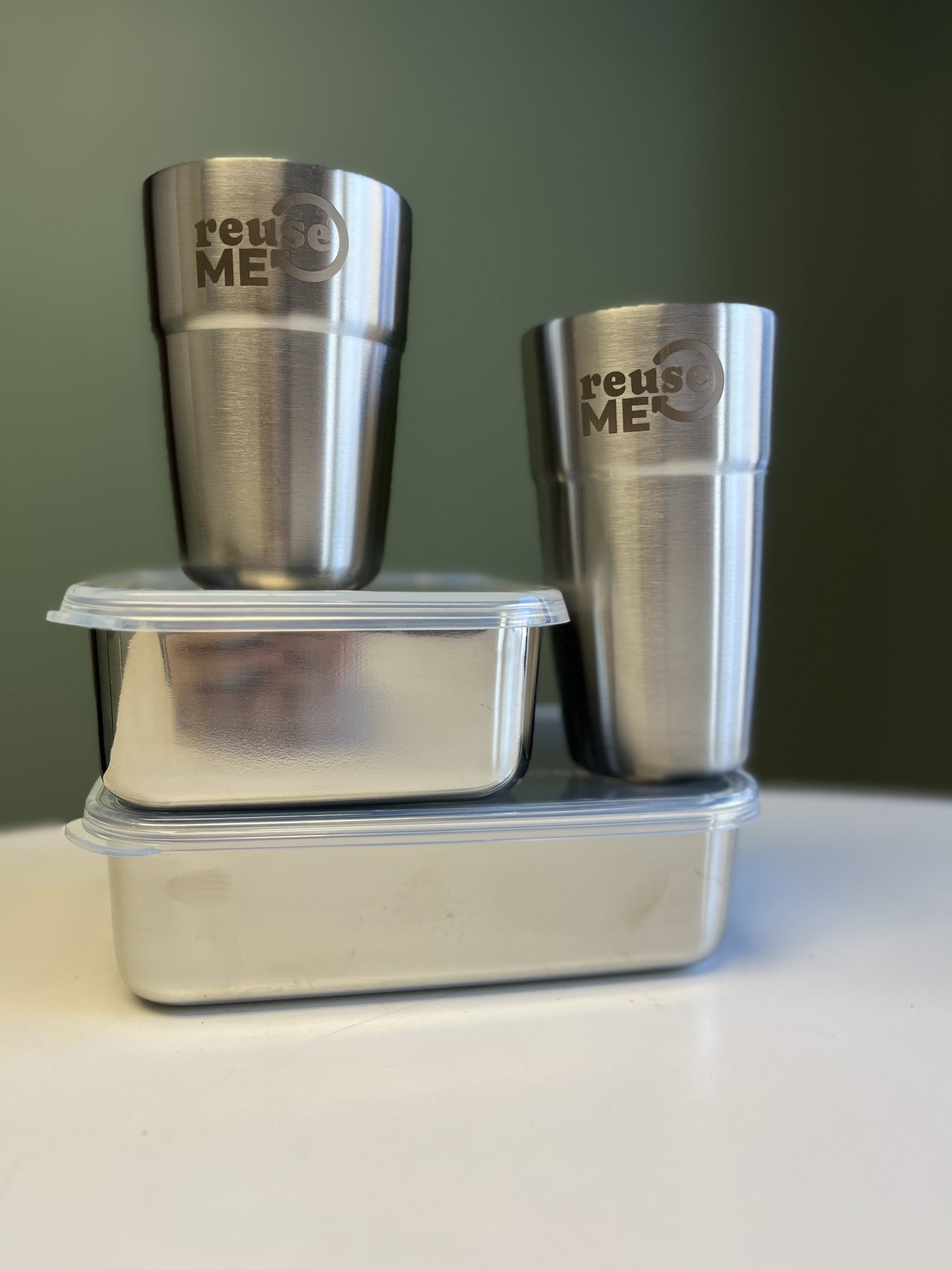 Image of reusable steel containers designed as part of the ReuseME pilot program.