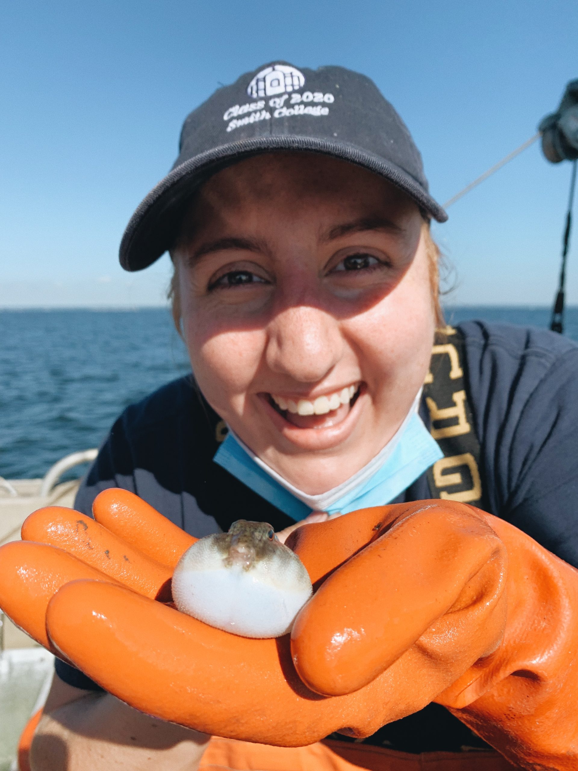 Julia Barron Luddy with a small pufferfish