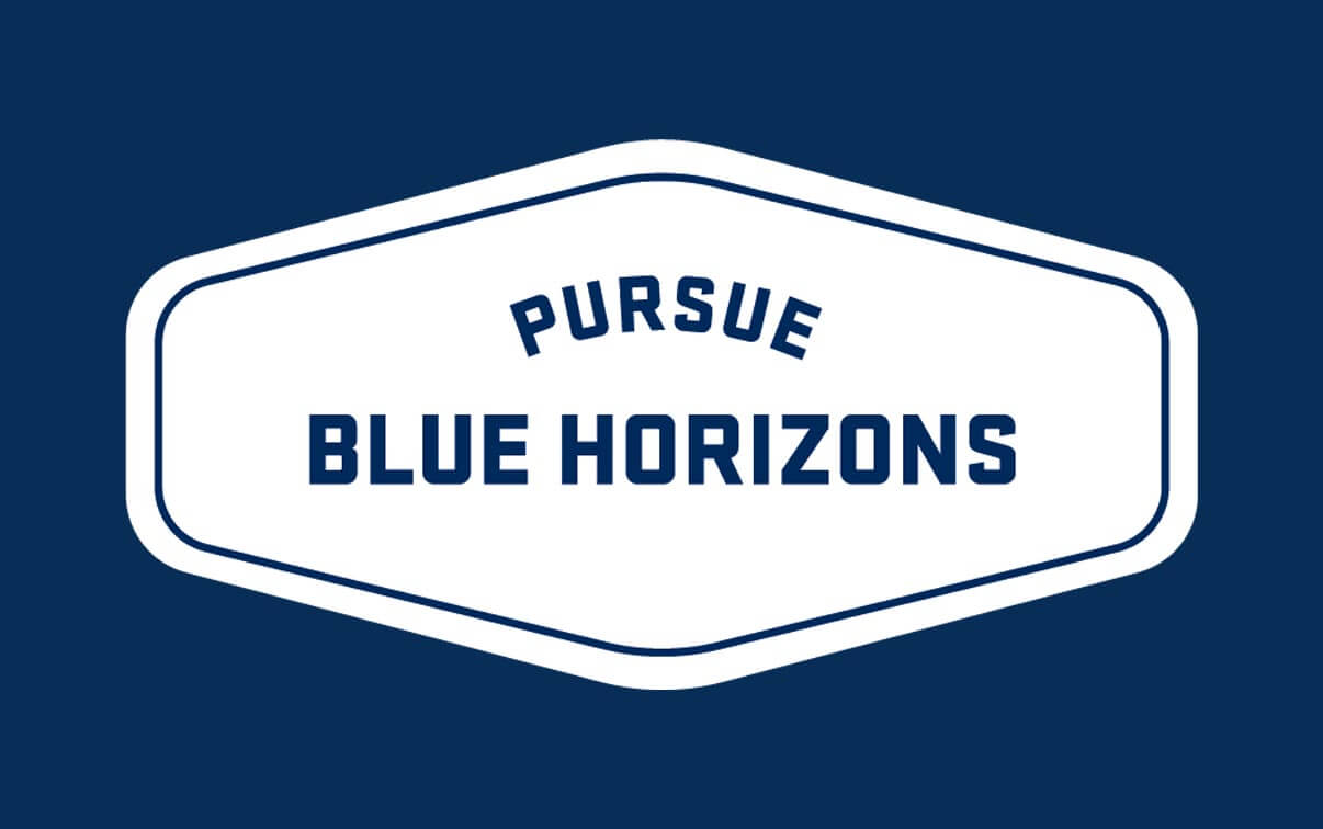 UMaine's Pursue Blue Horizons mark on a dark blue background