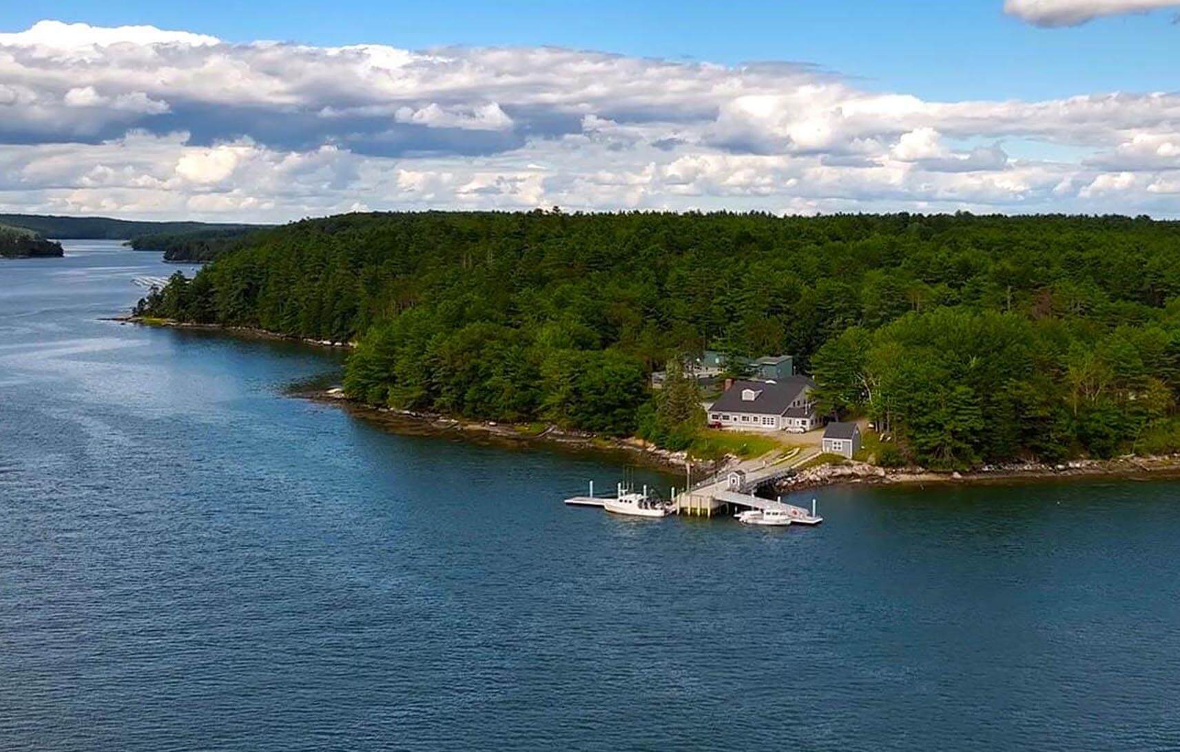 An aerial photo of the Darling Marine Center