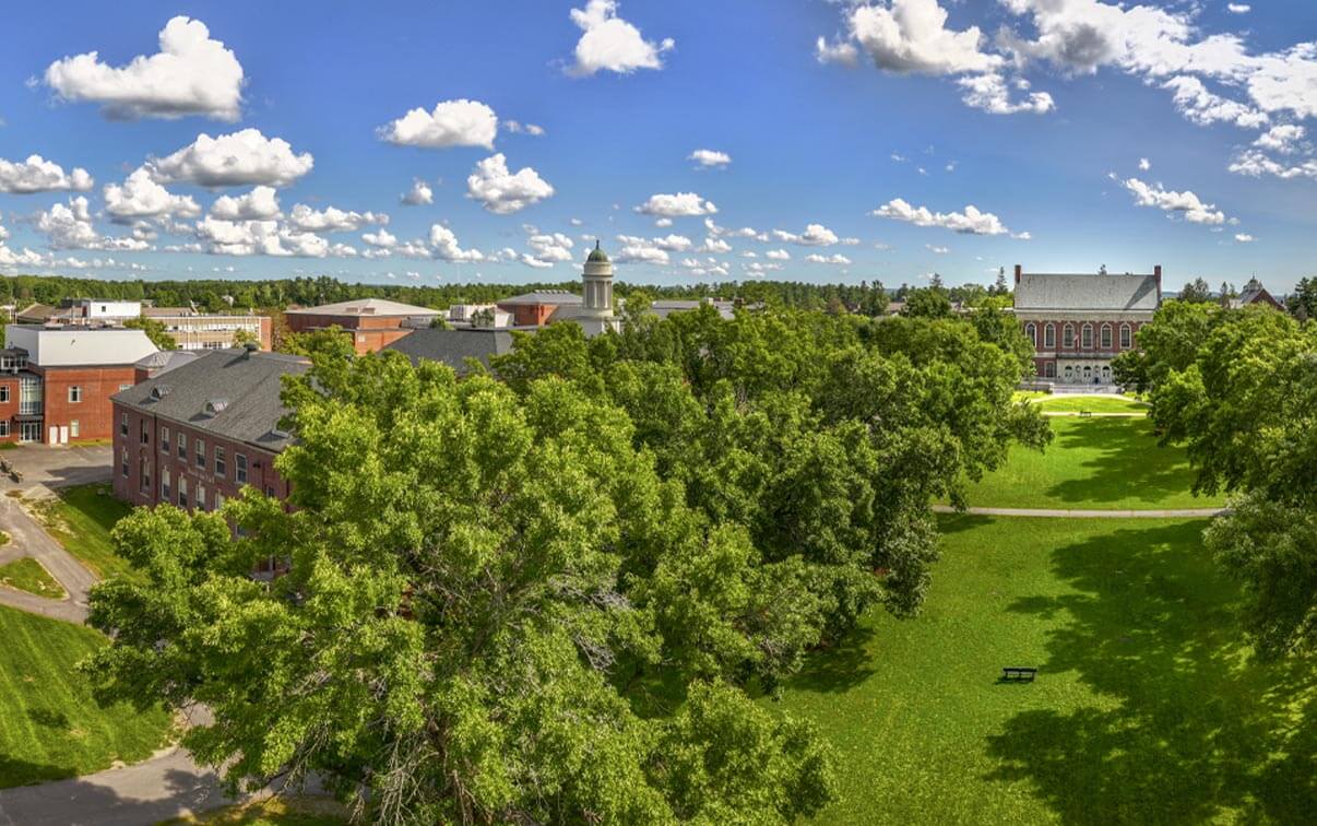 An aerial photo of UMaine's Mall