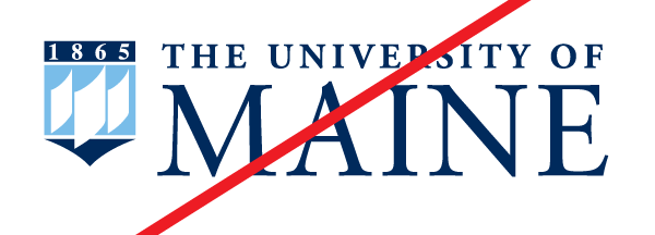 An illustration showing UMaine's logo with the size of the crest altered