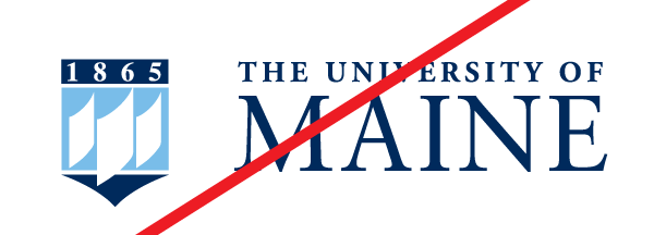 An illustration of UMaine's logo with too much space between the crest and the words