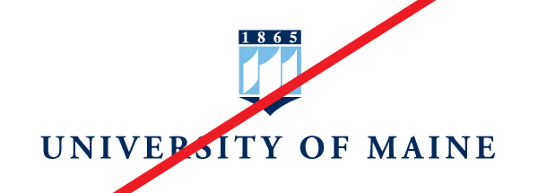 An illustration of UMaine's logo with the text and crest changed