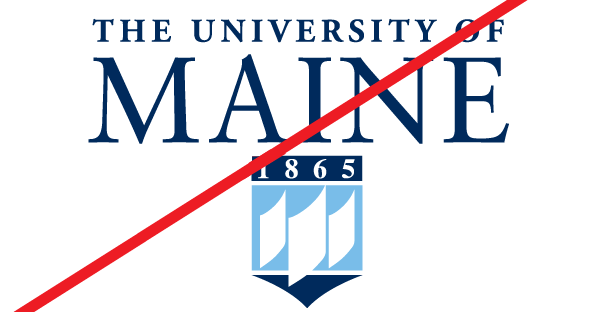 An illustration of UMaine's logo with the crest under the words