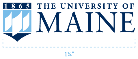 An illustration showing that UMaine Logos must be at least 1 and 1/4 inch long