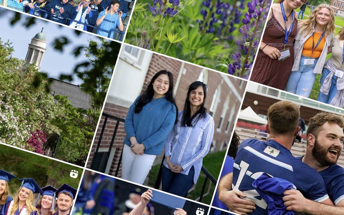 A photo of UMaine's Instagram grid showing a variety of collegiate photos