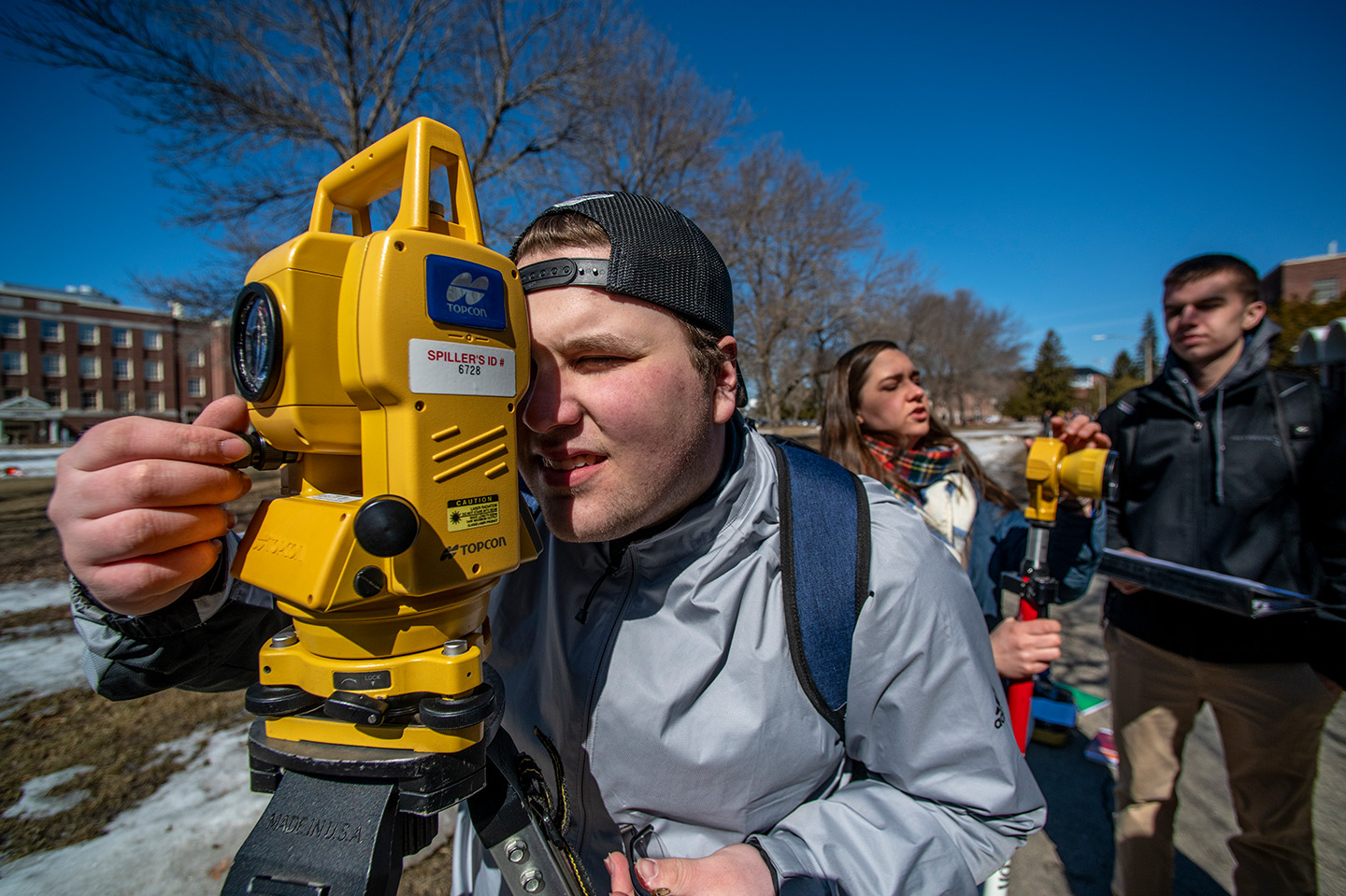 Civil Engineering class conducts class exercises on the campus Mall