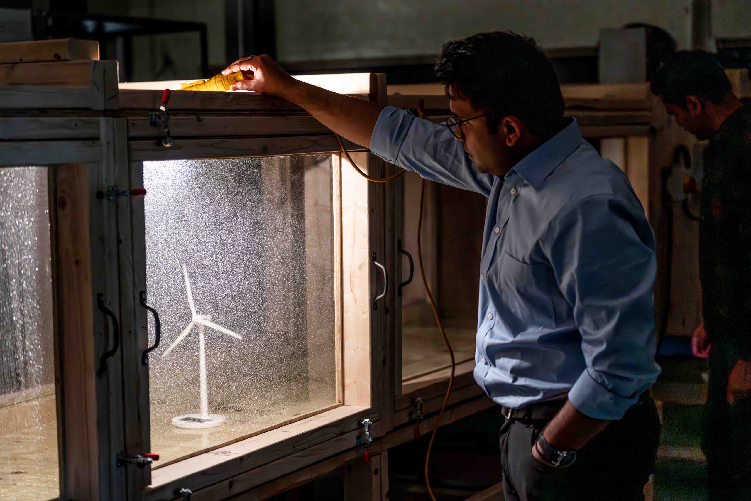 Mechanical Engineering Lab working on a wind tunnel
