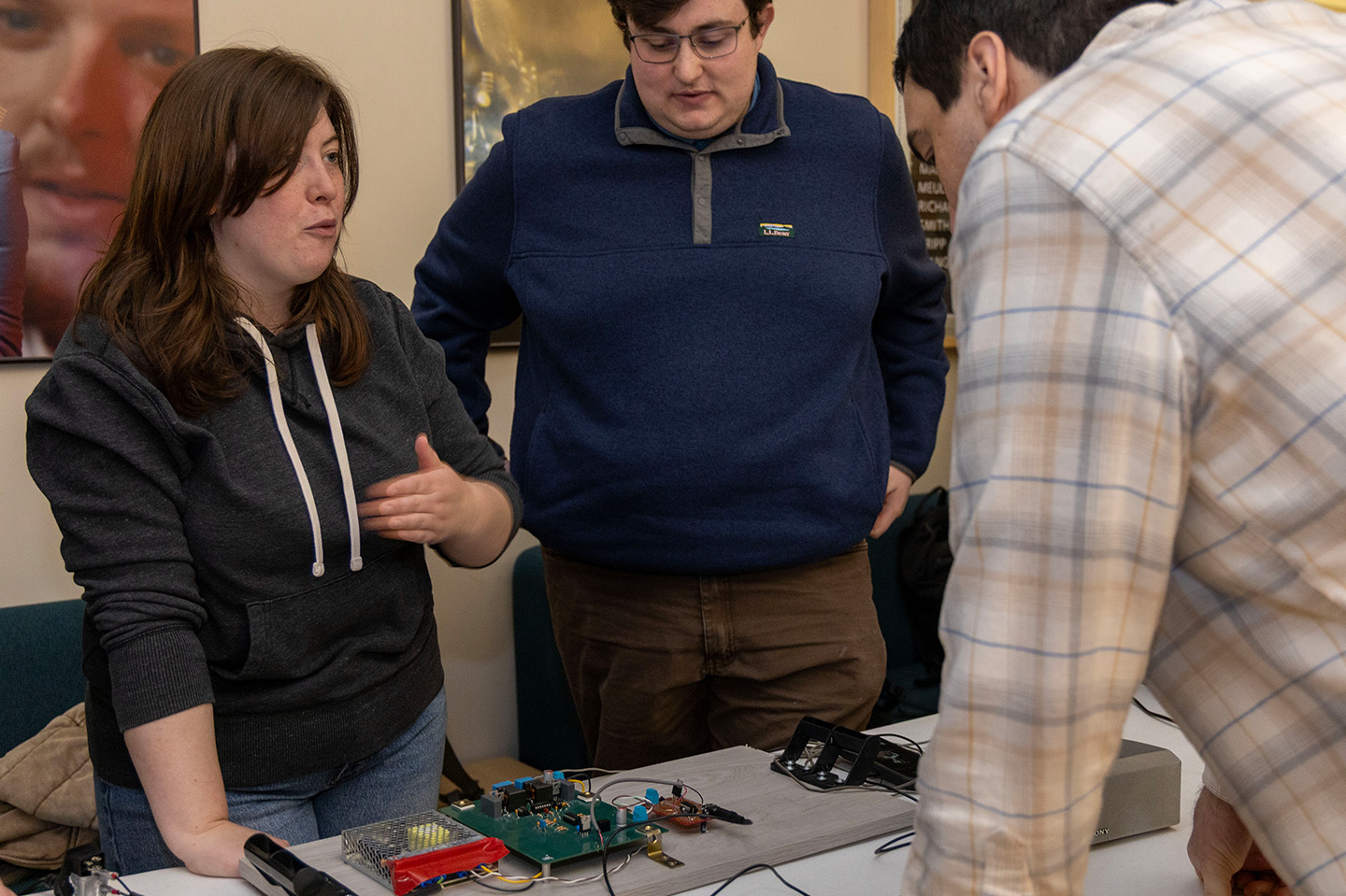 Engineering students working with technology