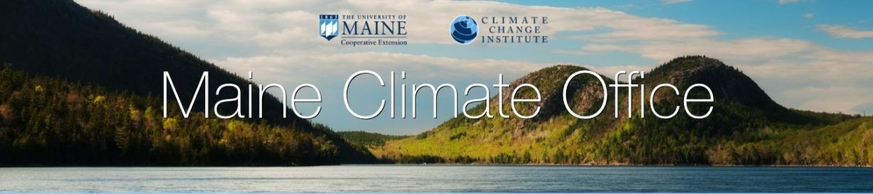 A screenshot of a webpage that reads "Maine Climate Office" with mountains in the background