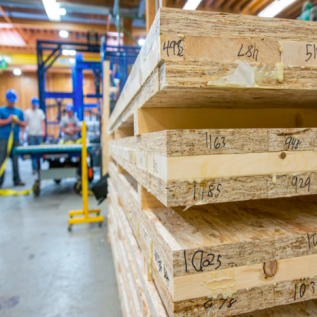 stacks of lumber in a store