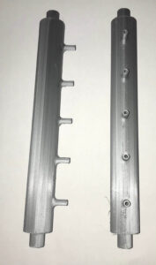 Some changes were made to the manifold to ensure that the drip tube connectors can withstand any tension or pressure applied to them. We printed 2 new prototypes oriented two different ways to test which bed orientation gives us the best results of water tightness and strength.