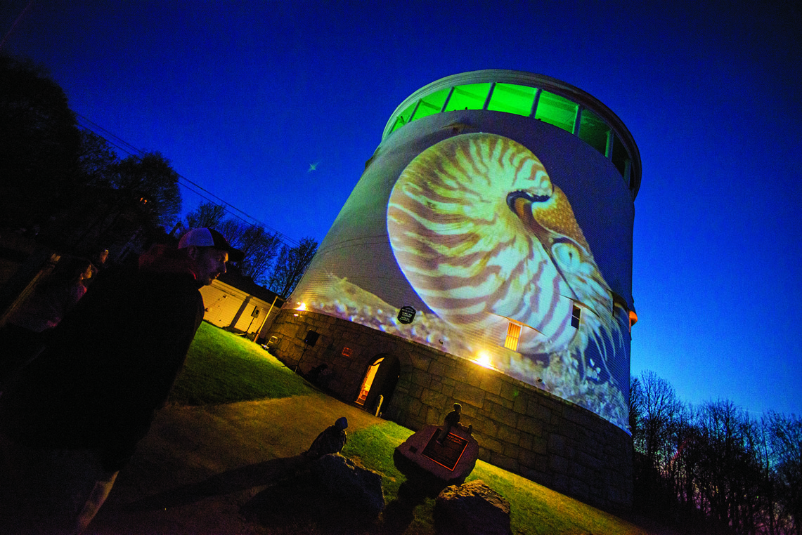 Thomas Hill Standpipe in Bangor with projected images accompanying music by Prof. Gene Felice and his students. Supported by a UMHC sponsorship grant.