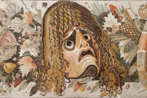 Mosaic detail of a Greek theatre mask from the House of the Faun