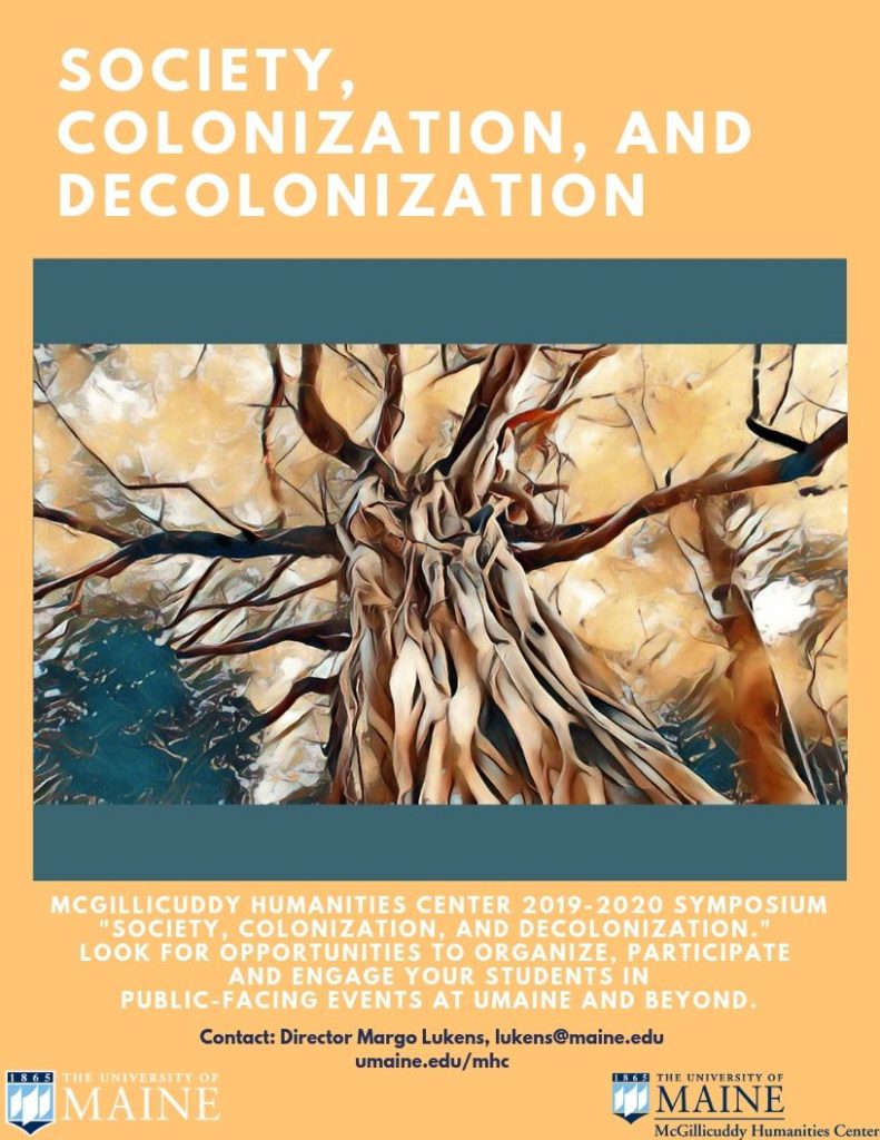 A poster for "Society, Colonization, and Decolonization"